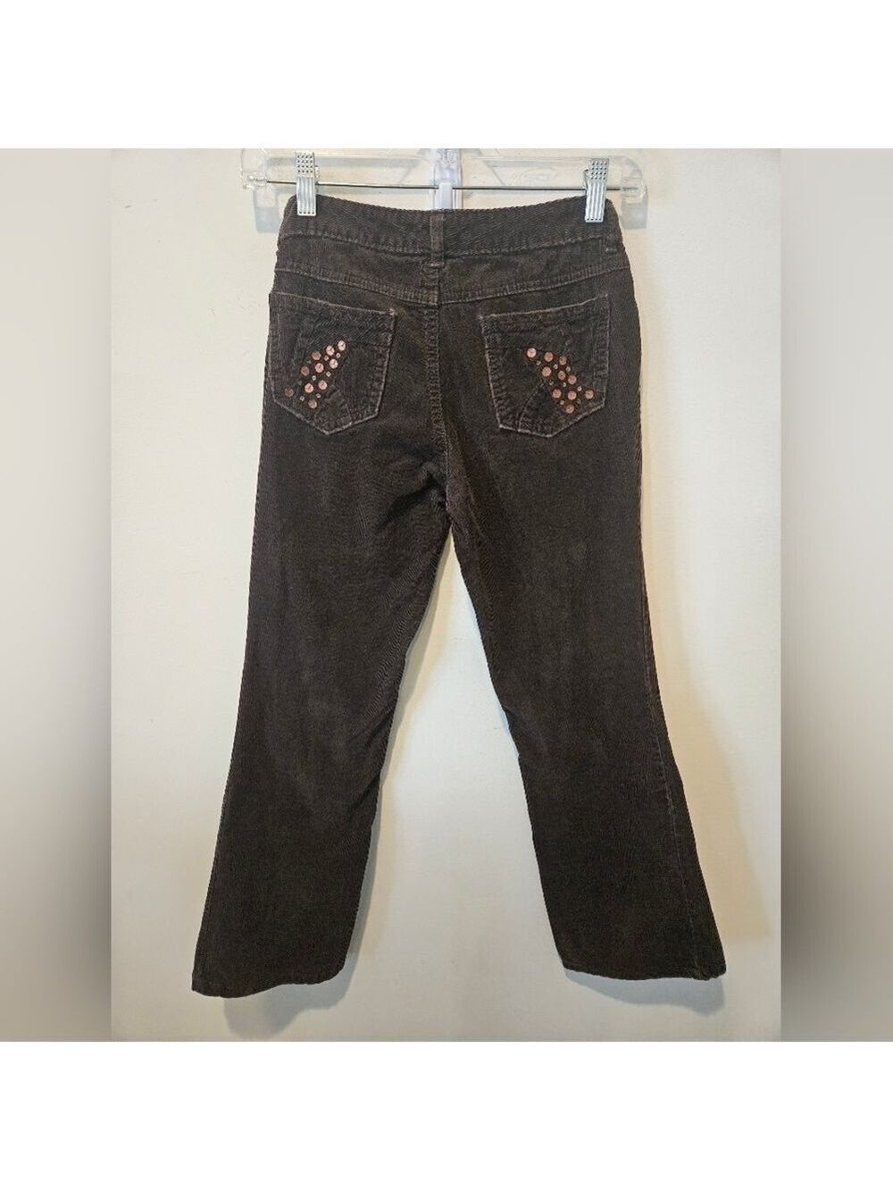 OLD NAVY GIRL'S BROWN CORDUROY BOOTCUT PANTS SEQUIN DETAIL REAR POCKET SIZE 12